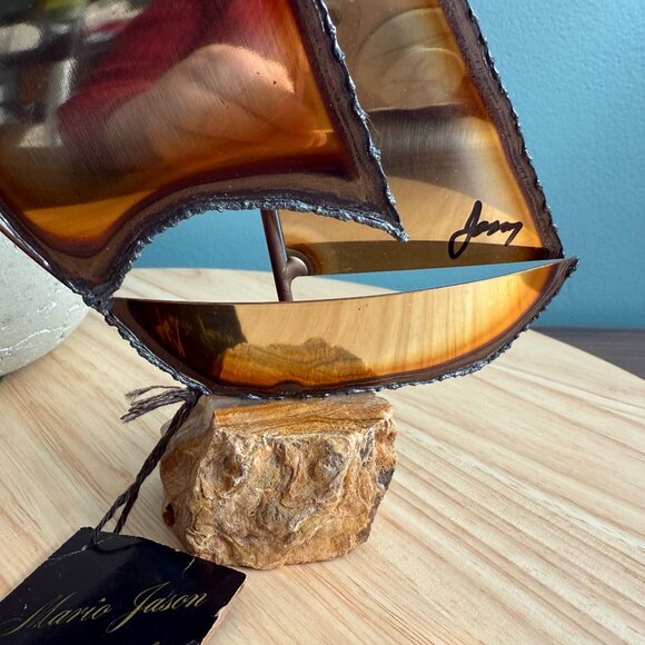 Mario Jason Originals Brass Sailboat Sculpture On Stone Base w Tags - Picture 13 of 14